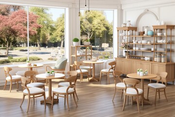 Poster - Scandinavian inspired interior featuring bright glass display cases and light wood furniture design