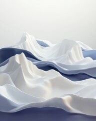 Poster - Abstract Smooth Landscape of White and Blue Fabric Waves