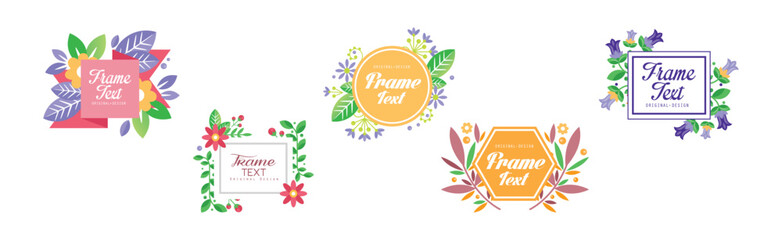 Poster - frame with text and blooming flower bunch vector set