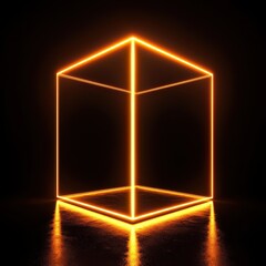 Poster - Glowing Neon Cube in Dark Space with Reflections and Light Effects