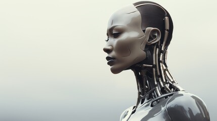 Poster - Stunning portrait photography  realistic robotic enhancement with sharp features and confidence