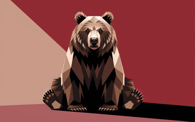 Poster - Geometric Stylized Bear Illustration with Warm Earthy Tones