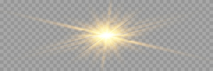 Wall Mural - golden light burst with glowing particles – transparent background