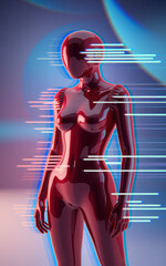Poster - Futuristic Red Mannequin with Dynamic Motion Effect on Abstract Background
