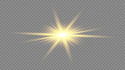 Wall Mural - golden light burst with glowing particles – transparent background