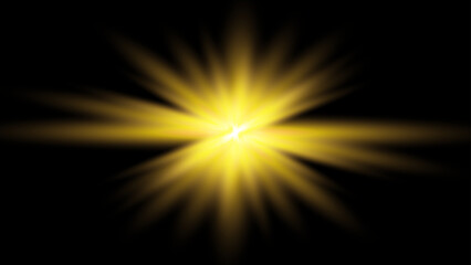 Wall Mural - golden light burst with lens flare on black background
