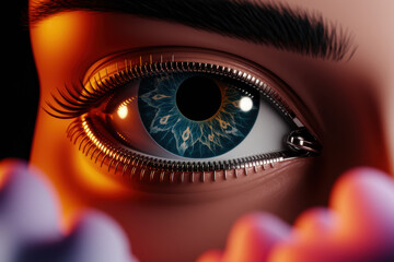 Poster - Close-Up of a Futuristic Eye with Intricate Details and Vibrant Color Gradients