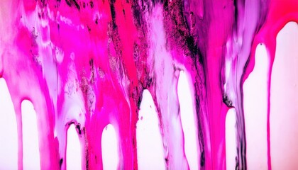 Poster - vibrant magenta liquid paint dripping on white background with abstract texture, glossy highlights, and metallic accents