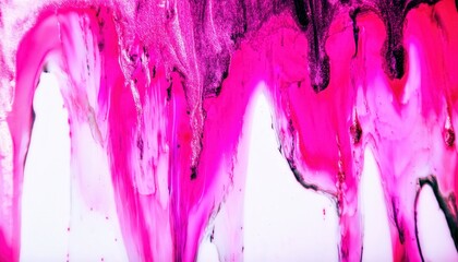 Aufkleber - vibrant magenta liquid paint dripping on white background with abstract texture, glossy highlights, and metallic accents