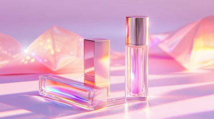 Poster - Elegant Cosmetic Containers with Reflections and Light Effects