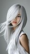 © Mrammon - A woman with long, white hair is standing in front of a white background