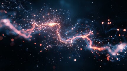 Poster - Cosmic energy stream with glowing pink and blue particles against dark space background, featuring luminous nebula trails and sparkling light effects.
