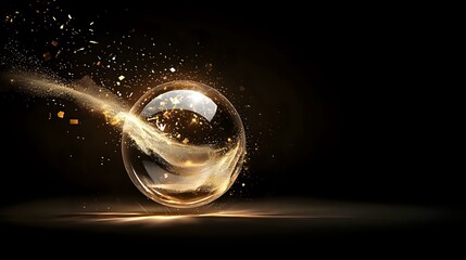 Poster - Glowing golden energy sphere with dynamic light trails and particles floating in dark space, creating magical atmospheric effect. Suitable for fantasy designs.