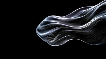 Poster - ethereal white smoke lines flowing gracefully against black background create abstract wave pattern 