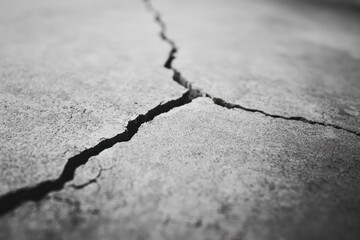 Poster - this black and white photo showcases a closeup of a cracked concrete surface revealing intricate pat