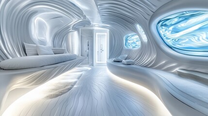 Poster - Futuristic Minimalist Interior Design with Organic Shapes and Lights