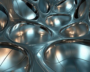 Poster - Abstract Metallic Structure with Smooth Curves and Reflective Surfaces
