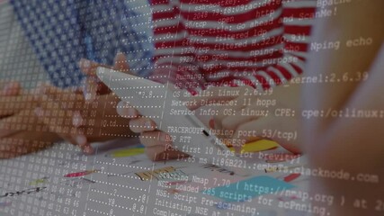 Poster - In school, children drawing with animation overlay showing network data processing