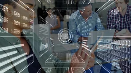 Poster - Working with futuristic data processing animation, business people in office setting