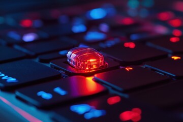 Poster - This close up photo showcases an electronic device placed on a keyboard capturing the interaction between technology and input Energizing portrayal of a pacemaker .