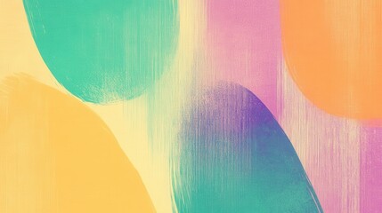 Poster - Soft pastel brushstrokes blending vertically, forming rounded abstract shapes creating harmonious artistic composition with gentle color transitions