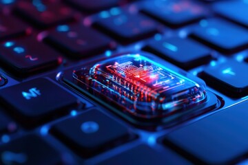 Poster - This close up photo showcases an electronic device placed on a keyboard capturing the interaction between technology and input Energizing portrayal of a pacemaker .