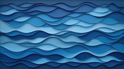 Poster - Wavy Layers of Blue Textures in Abstract Ocean Background Design