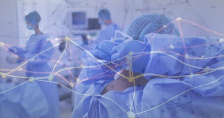 Poster - Healthcare professionals in protective gear with data network animation overlay