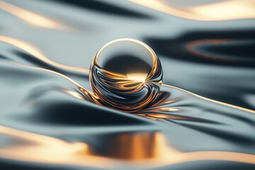 Poster - Reflective Sphere on Calm Surface with Soft Golden Highlights