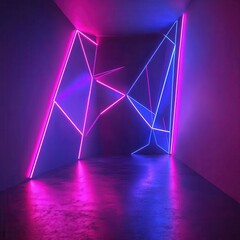Poster - Vibrant Neon Light Installation in Modern Geometric Space