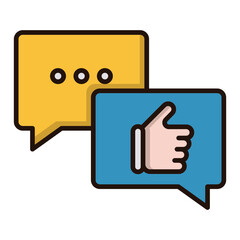 Poster - Positive Online Feedback And Approval Shown With A Thumbs Up In A Vibrant Speech Bubble Design With Clean Lines And Bold Colors