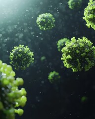 Poster - Close-Up View of Green Microorganisms with Light Background