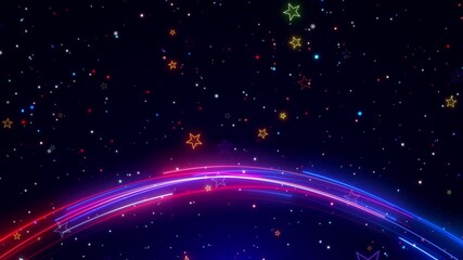 Wall Mural - glowing blue rainbow stars light background loop