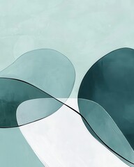 Poster - Abstract Shapes in Soft Turquoise and White on a Light Background