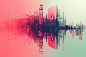 Poster - Abstract Digital Cityscape with Reflections in Soft Pink Tones