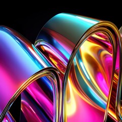 Poster - Colorful Abstract Waves with Smooth Curves and Shiny Surface Details