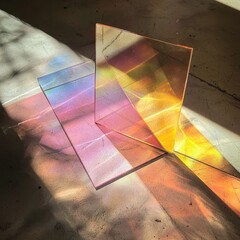 Poster - Light Interaction with Glass Panels Creating Colorful Refractions