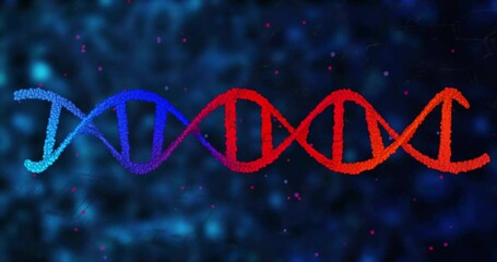 Poster - Glowing animation of colorful DNA strand on dark blue background