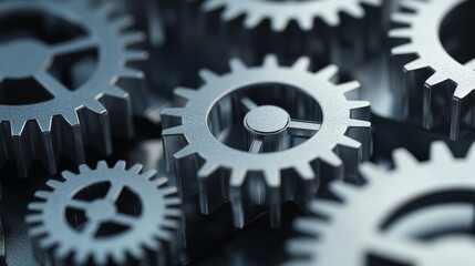 Poster - Gears infographics. Cogwheels transmission connecting mechanical, engineering techo progress business presentation start-up vector concept. Cog wheel connection banner, gear infographic illustration