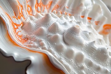 Poster - This closeup photo showcases a detailed view of a white and orange object highlighting its intricate features Detailed image of the texture on a seashell.
