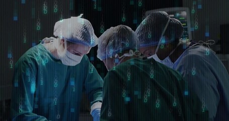 Poster - Performing surgery, surgeons using digital data processing animation in operating room