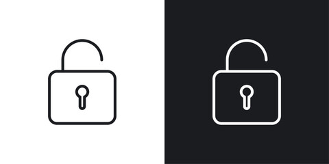 Unlock icons set in black and white stroke lines