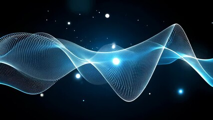 Poster - Dynamic blue waves of light creating a mesmerizing visual display of energy and motion in a dark background