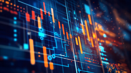 Poster - Market forecast. Trends analytics, business marketing strategy and market forecasting. Banking digital trading, blockchain finance analysis diagram. Flat  isolated illustration icons set