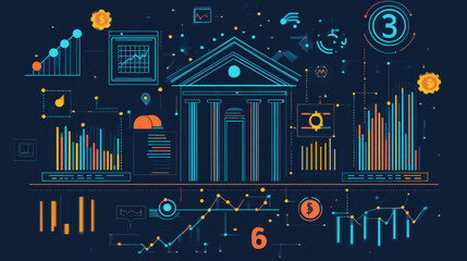 Poster - Market forecast. Trends analytics, business marketing strategy and market forecasting. Banking digital trading, blockchain finance analysis diagram. Flat  isolated illustration icons set