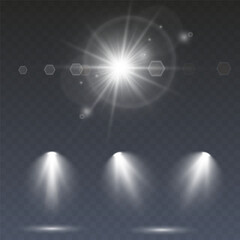 Wall Mural - a collection of sun stars with radiant light rays and sparkling glow effects. vector illustration fe