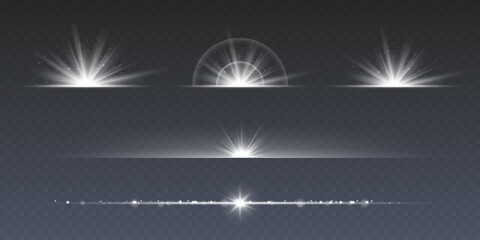 Wall Mural - a collection of sun stars with radiant light rays and sparkling glow effects. vector illustration fe