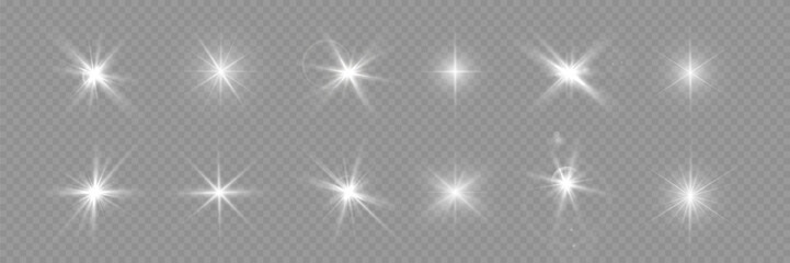 Wall Mural - a collection of sun stars with radiant light rays and sparkling glow effects. vector illustration fe