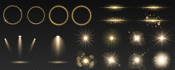 Wall Mural - yellow glowing light explodes on a transparent background. sparkling magical dust particles. bright 