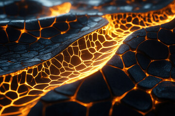 Aufkleber - Glowing orange lava flows through dark, cracked, stone-like surface, creating a mesmerizing texture.